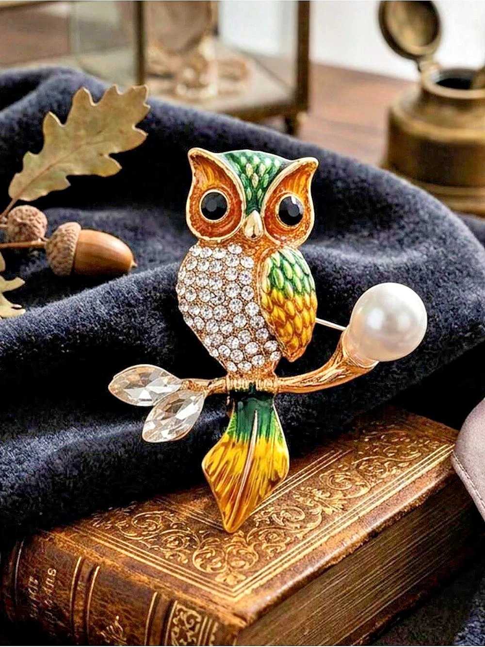Owl Brooch Pin in Multi Color.